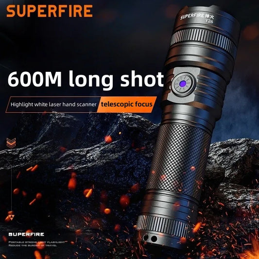 SUPERFIRE Y26: 15W Zoom Flashlight - Rechargeable for Camping Bliss